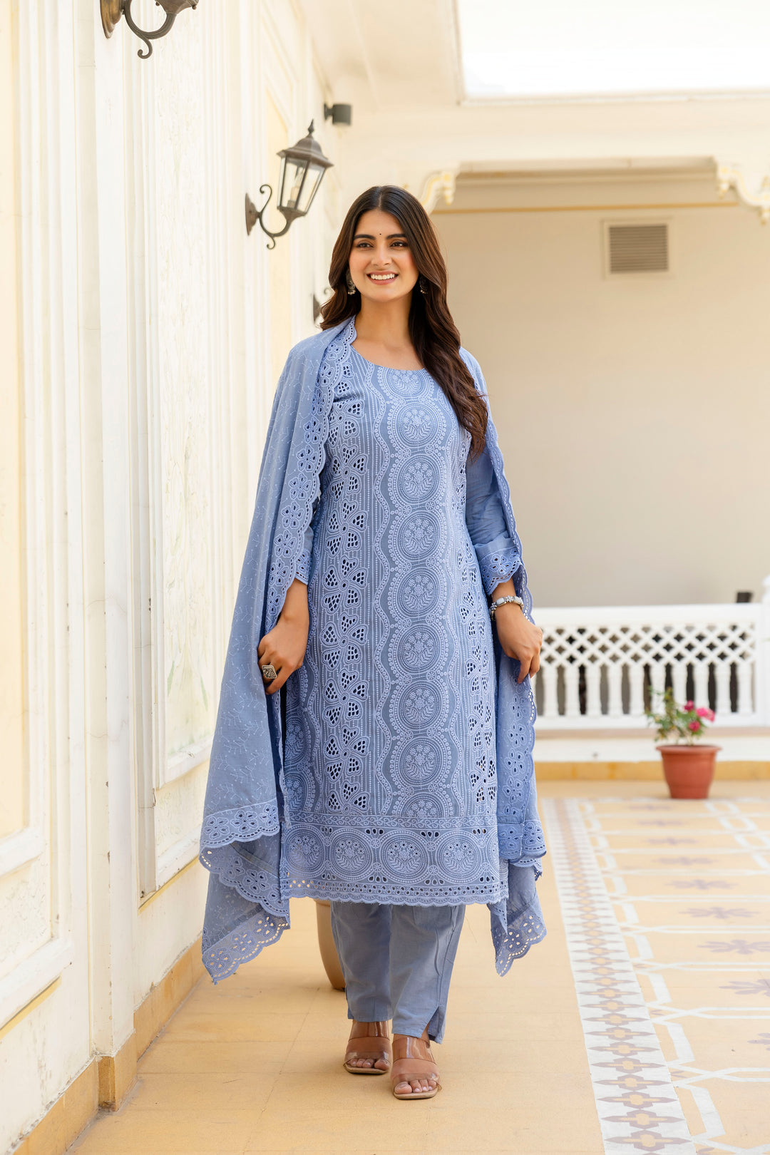Elegant Cambric Cotton Grey Set