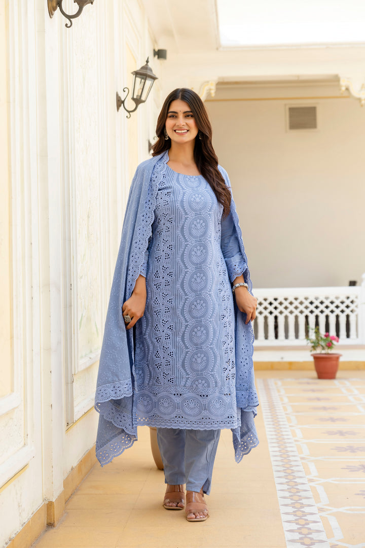 Elegant Cambric Cotton Grey Set