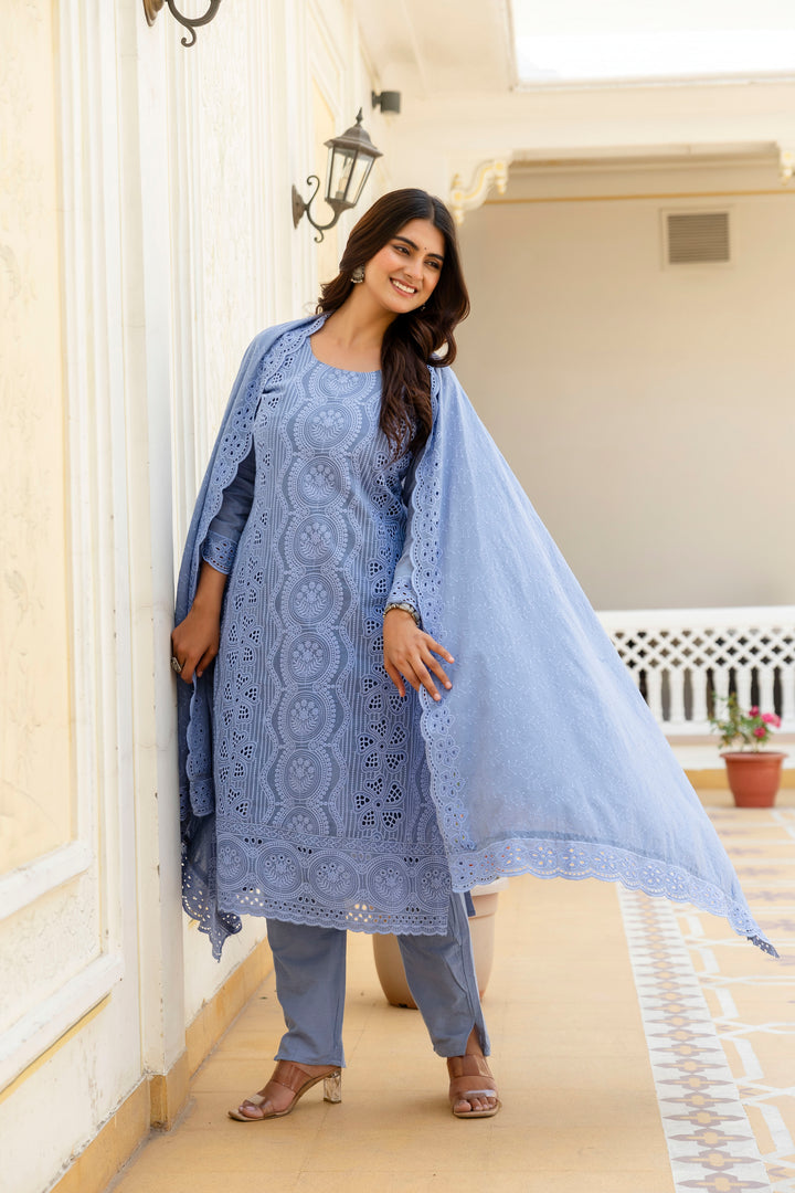 Elegant Cambric Cotton Grey Set