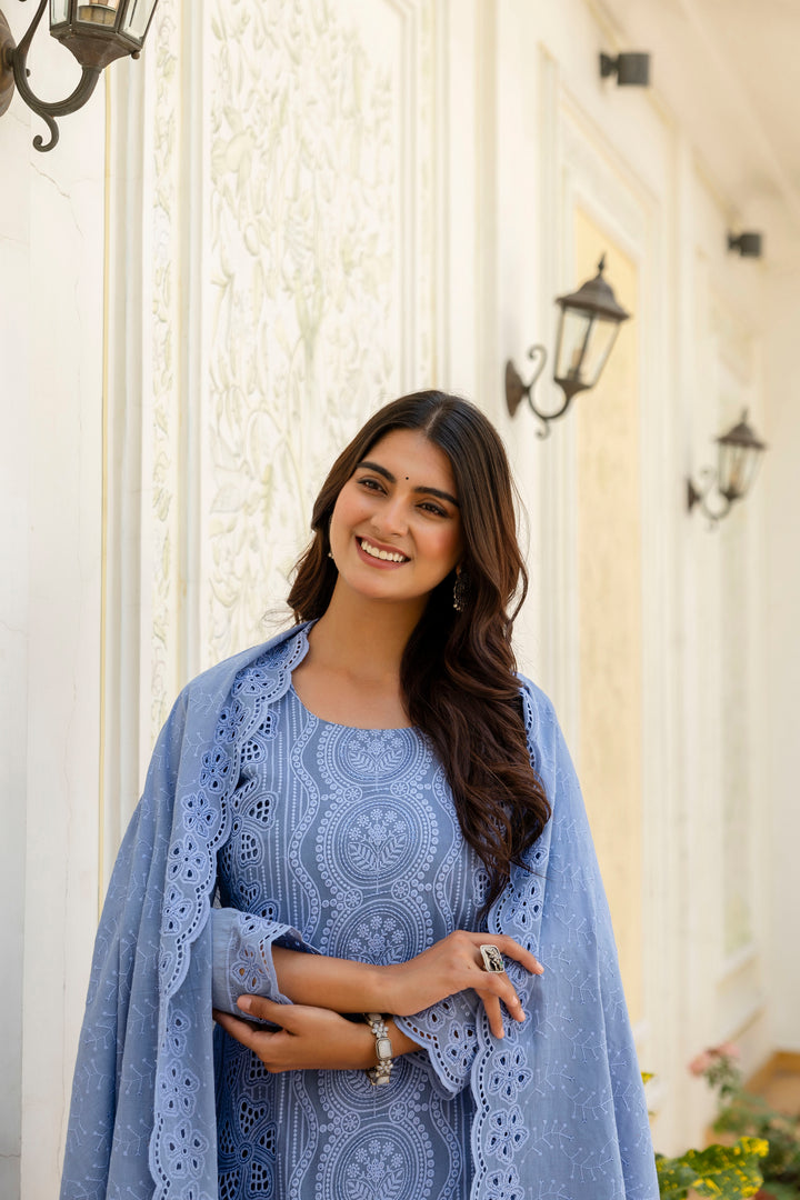 Elegant Cambric Cotton Grey Set