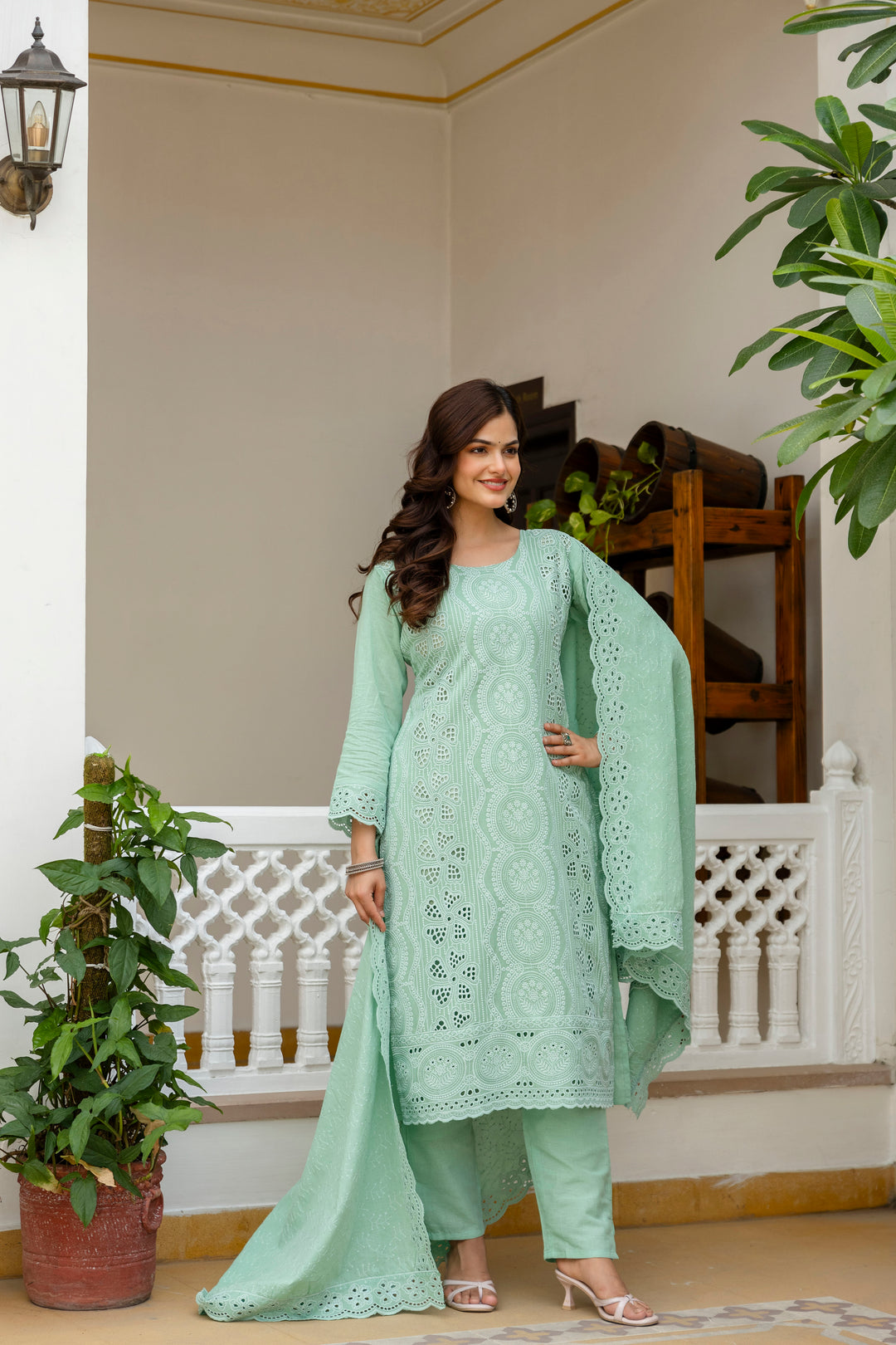 Elegant Cambric Cotton Pista Set