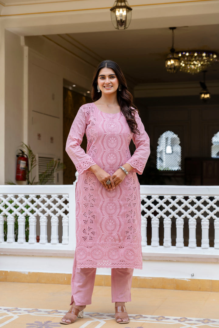 Elegant Cambric Cotton Pink Kurti Set