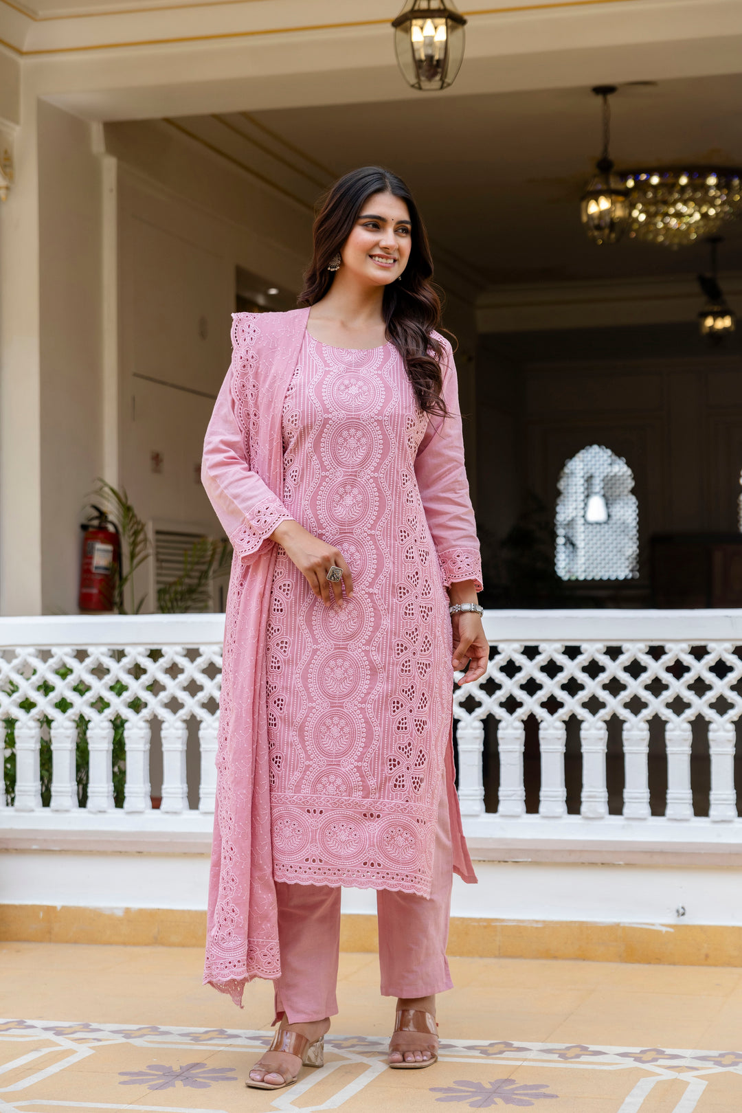 Elegant Cambric Cotton Pink Kurti Set