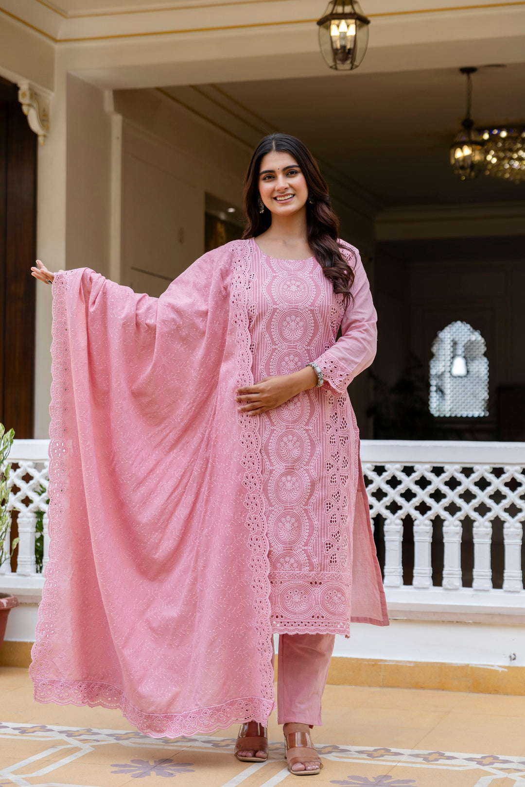 Elegant Cambric Cotton Pink Kurti Set