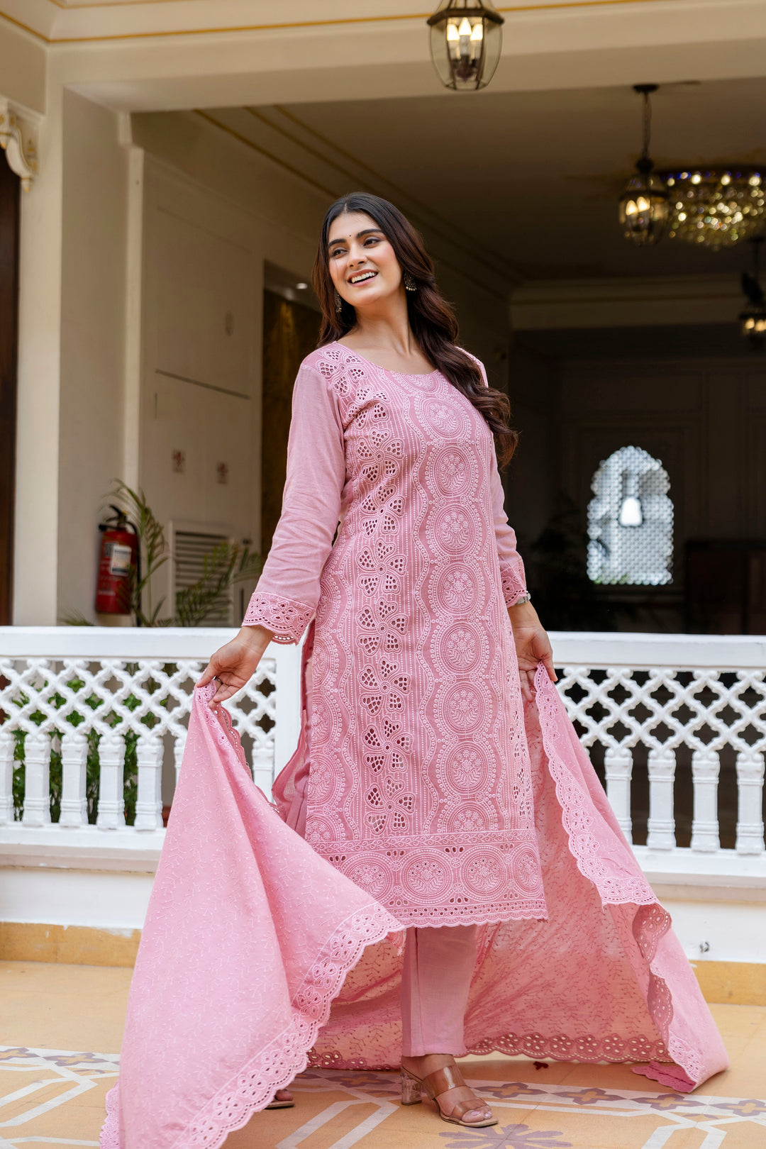 Elegant Cambric Cotton Pink Kurti Set