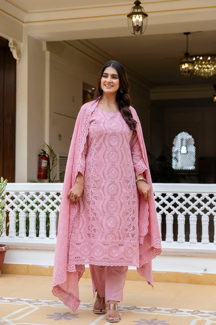 Elegant Cambric Cotton Pink Kurti Set