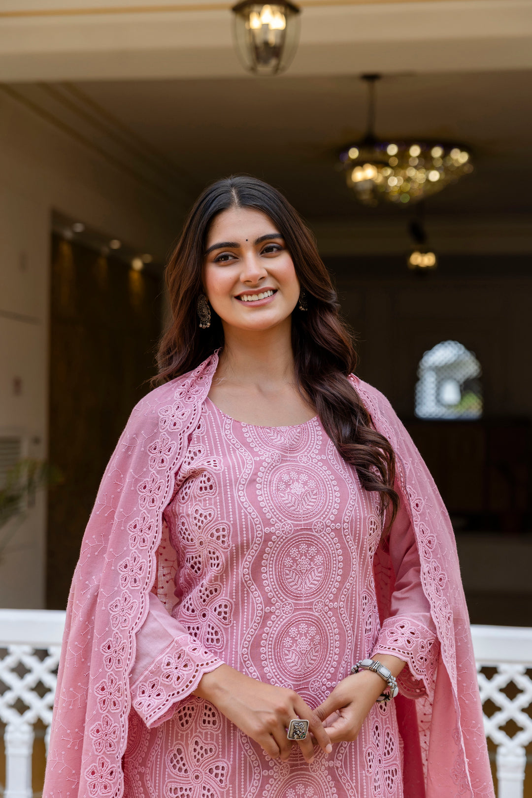 Elegant Cambric Cotton Pink Kurti Set