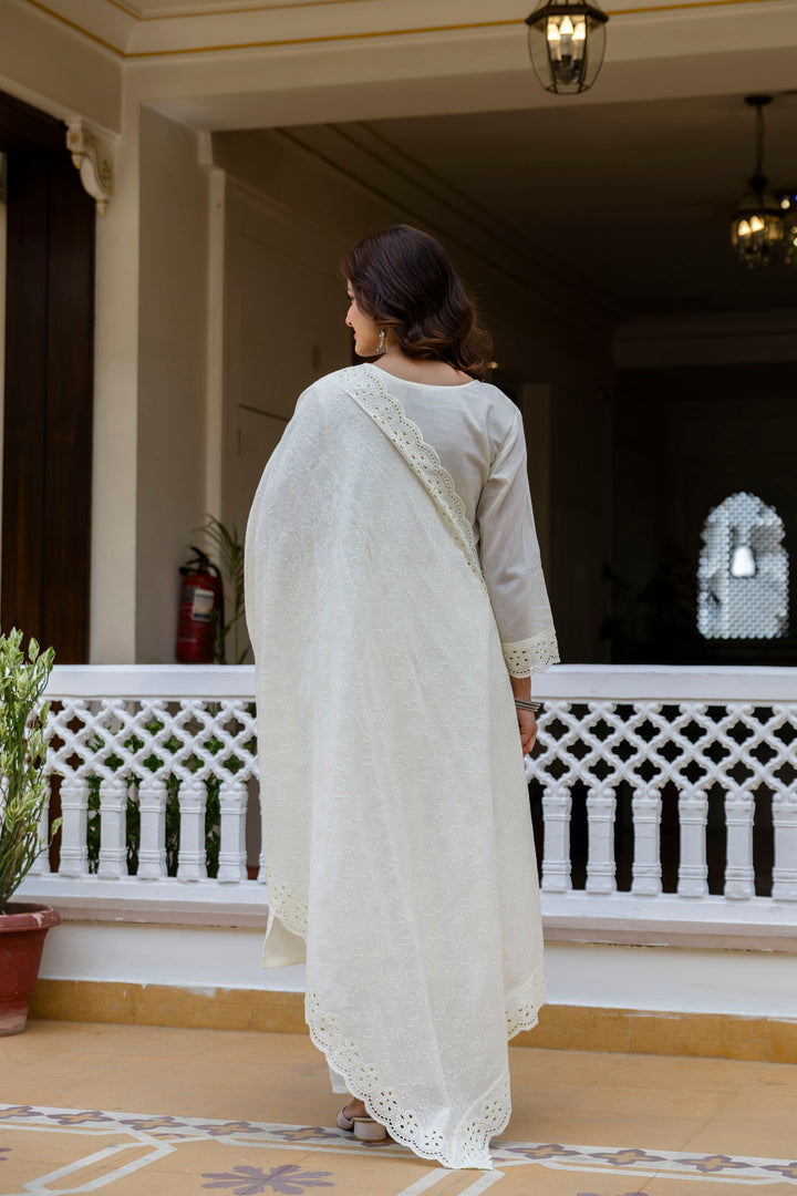 Elegant Cambric Cotton White Set