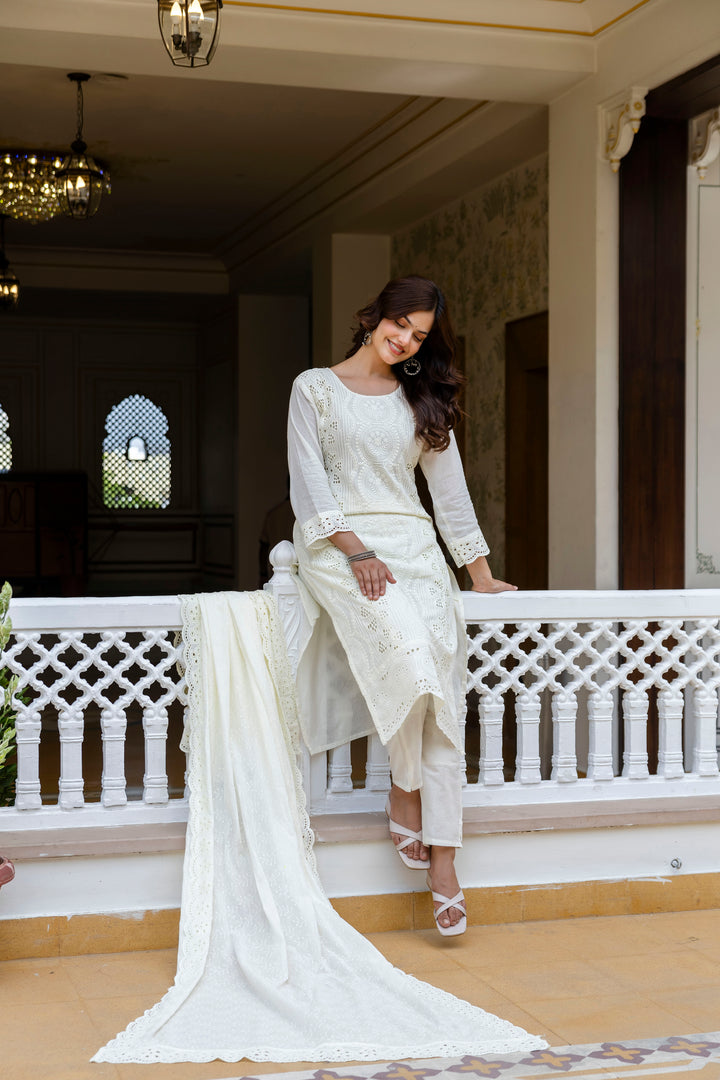 Elegant Cambric Cotton White Set