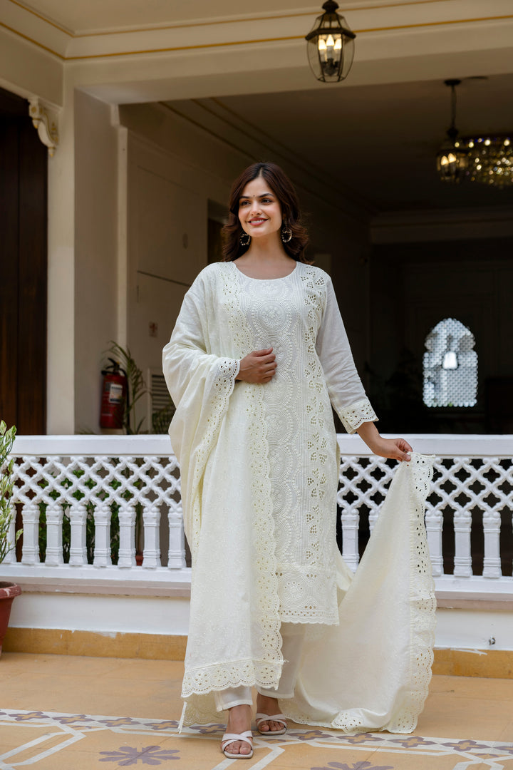 Elegant Cambric Cotton White Set