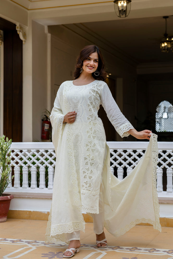 Elegant Cambric Cotton White Set