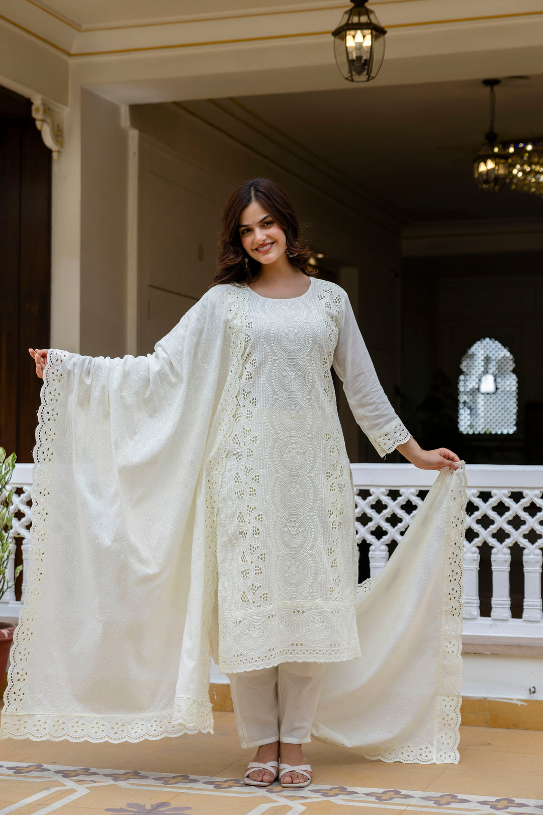 Elegant Cambric Cotton White Set