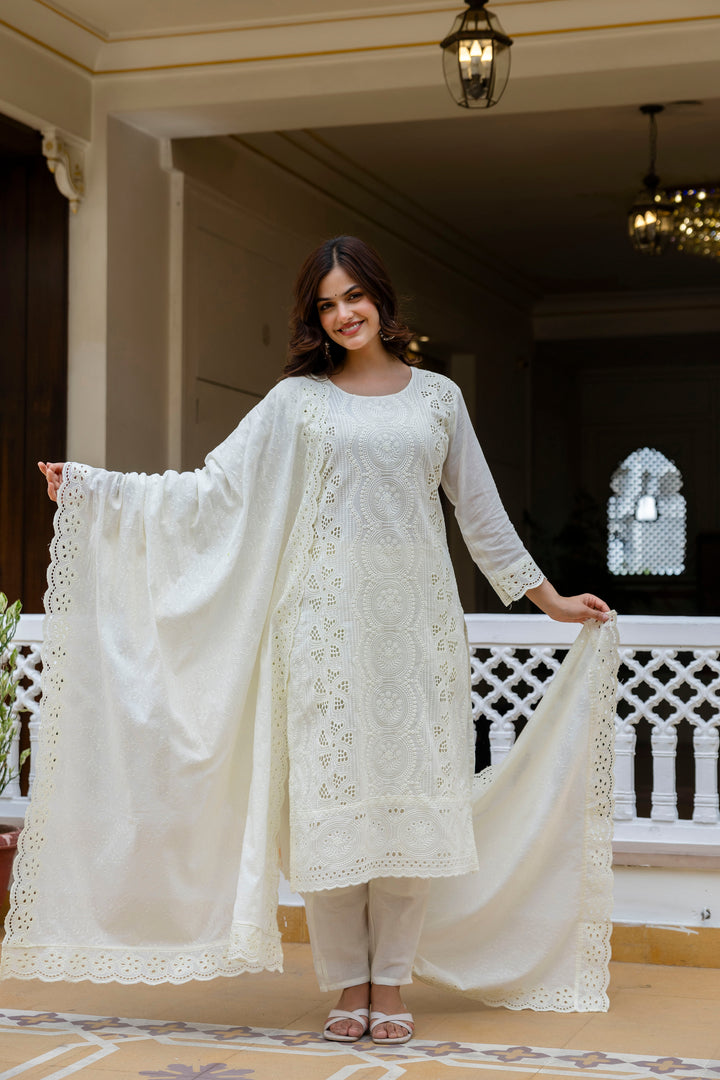 Elegant Cambric Cotton White Set