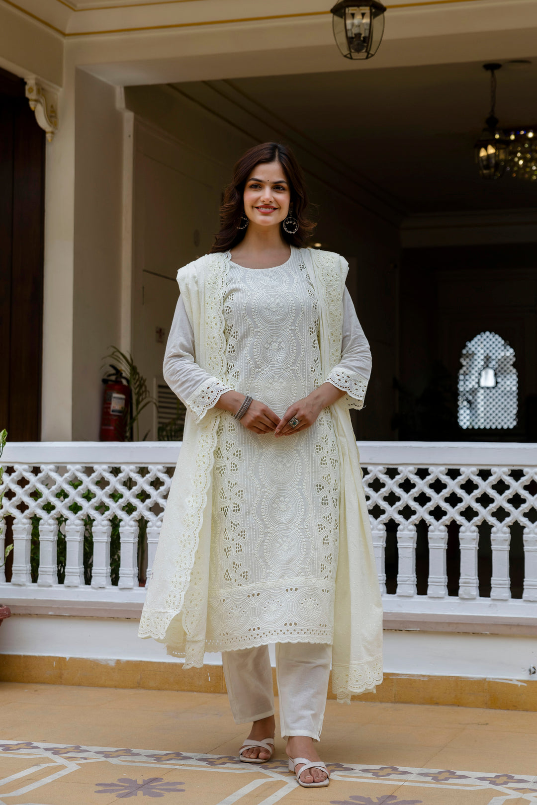Elegant Cambric Cotton White Set