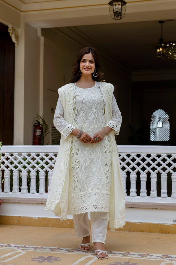Elegant Cambric Cotton White Set