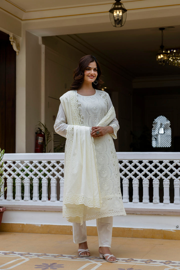 Elegant Cambric Cotton White Set