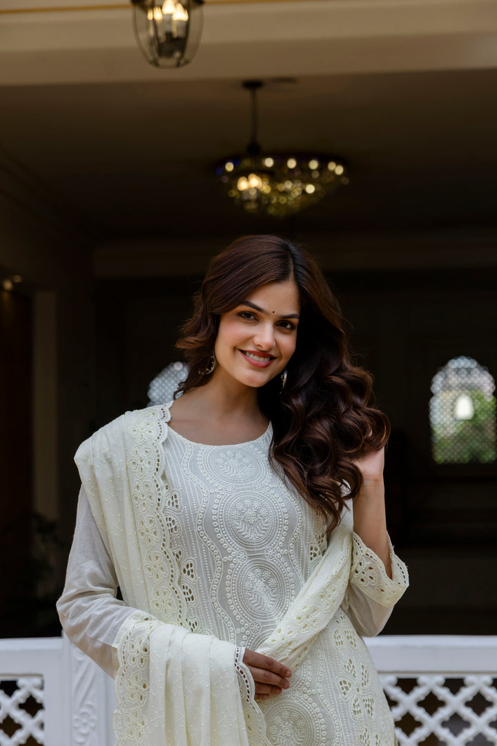 Elegant Cambric Cotton White Set