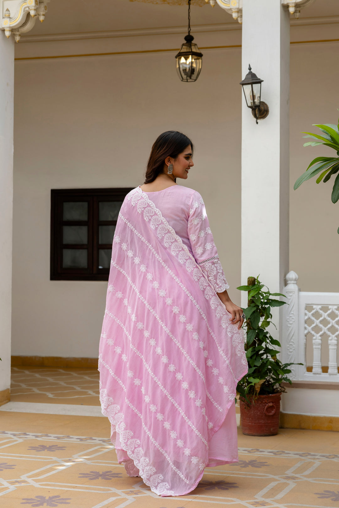 Pure Cotton Pink Color Anarkali Gown