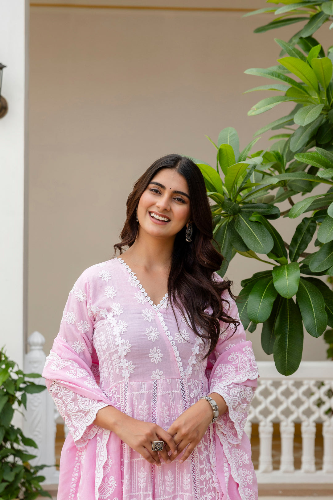 Pure Cotton Pink Color Anarkali Gown