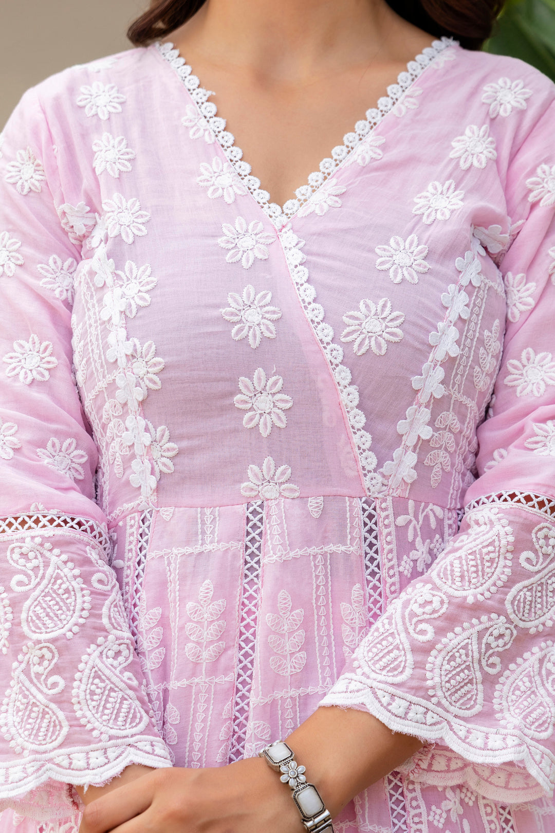 Pure Cotton Pink Color Anarkali Gown