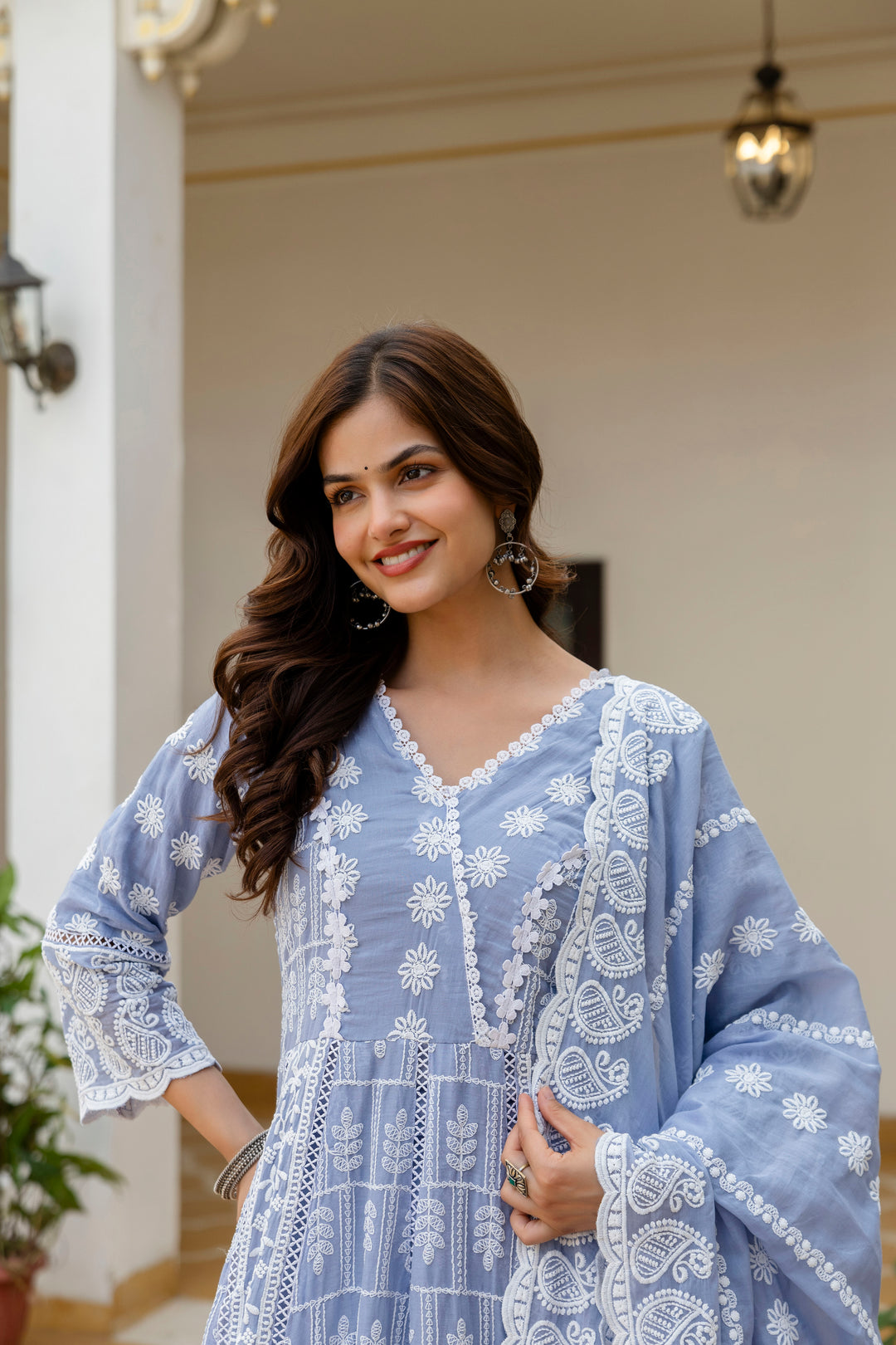 Pure Cotton Sky Color Anarkali Gown