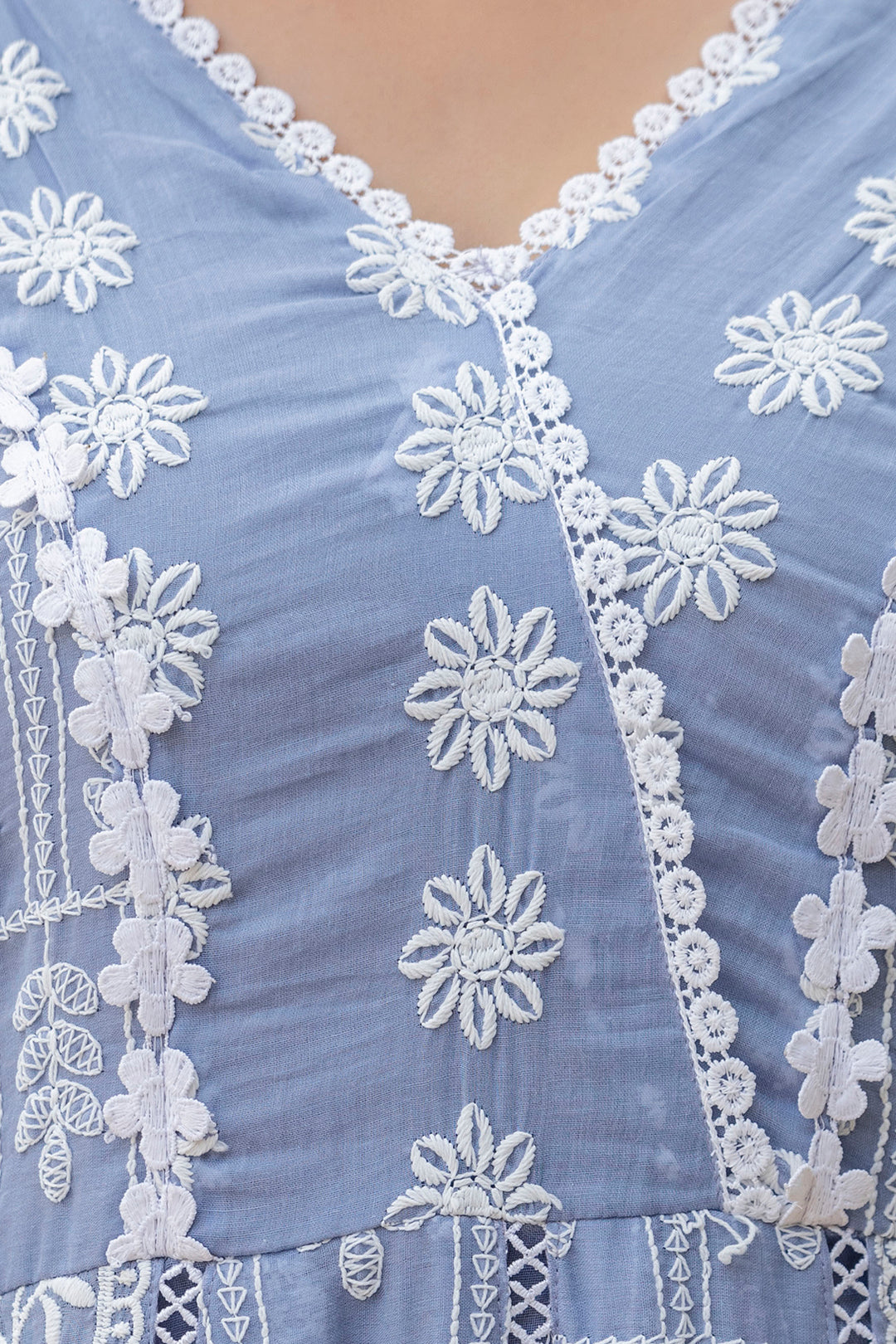 Pure Cotton Sky Color Anarkali Gown