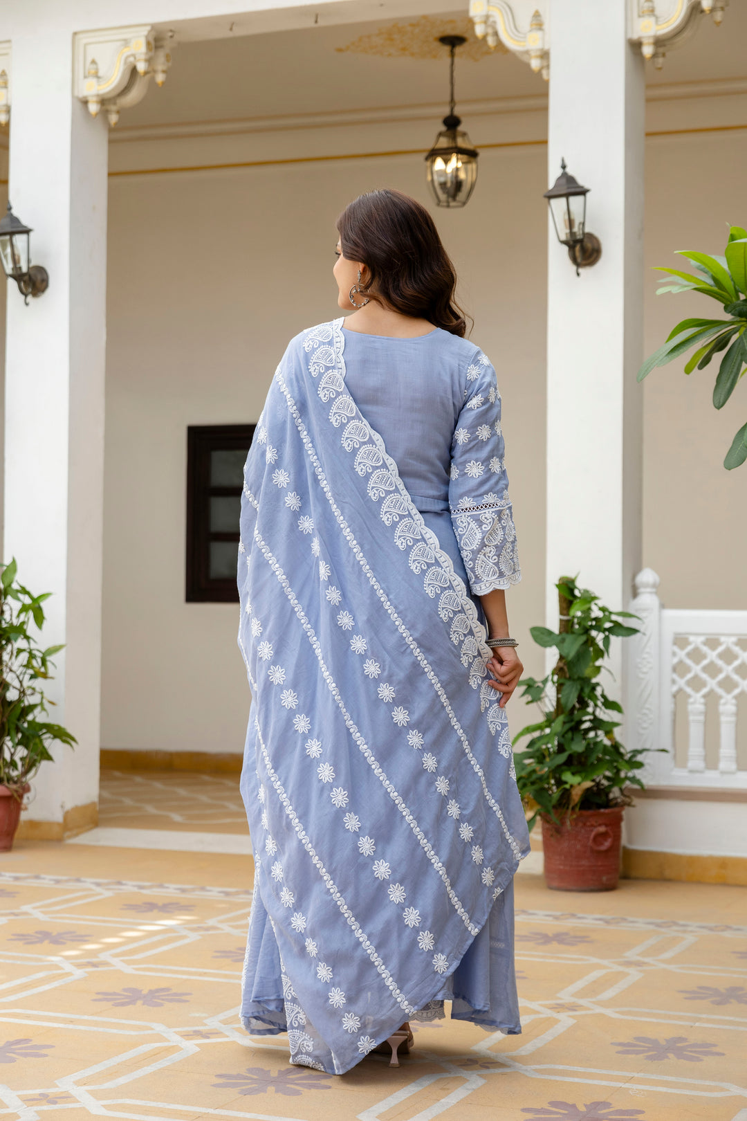 Pure Cotton Sky Color Anarkali Gown