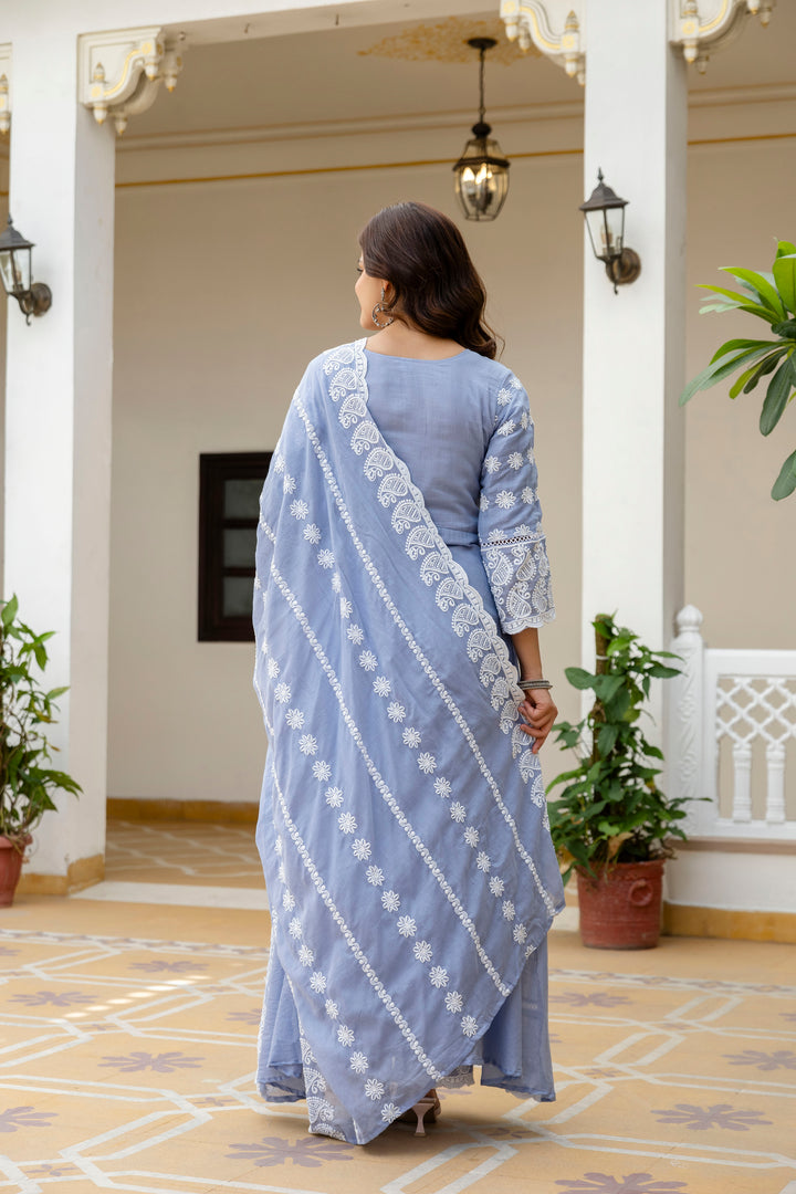 Pure Cotton Sky Color Anarkali Gown