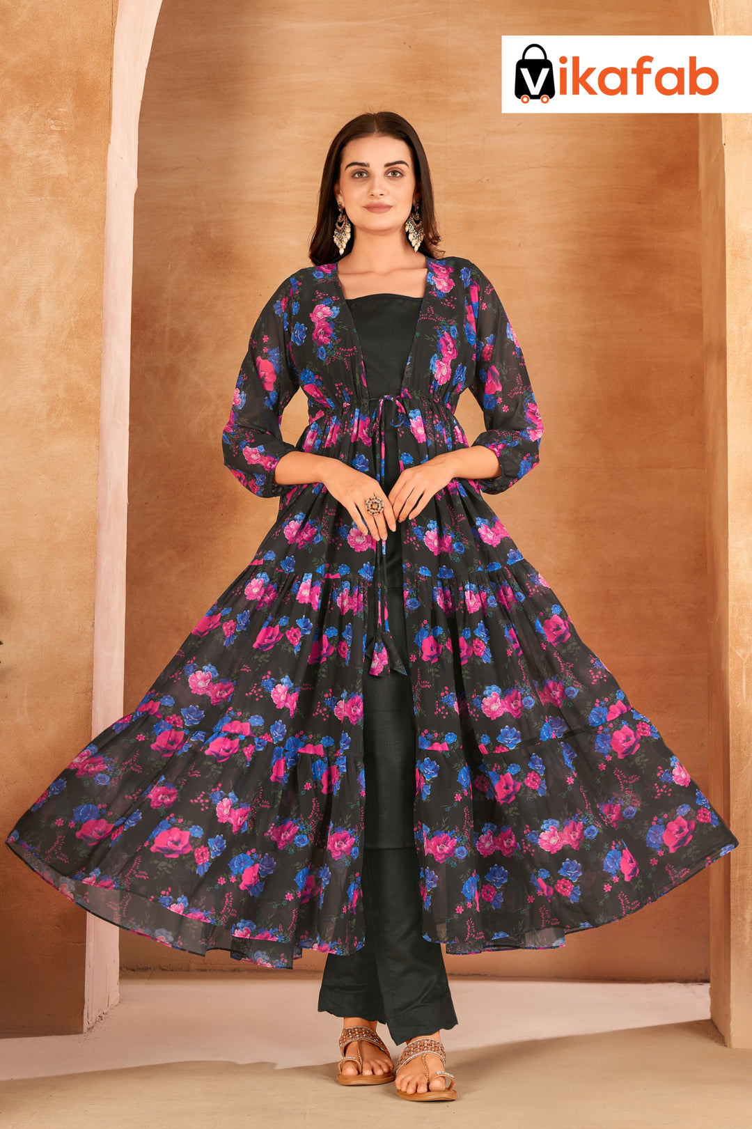 Designer printed Georgette shrug With Maxi And Pant Set