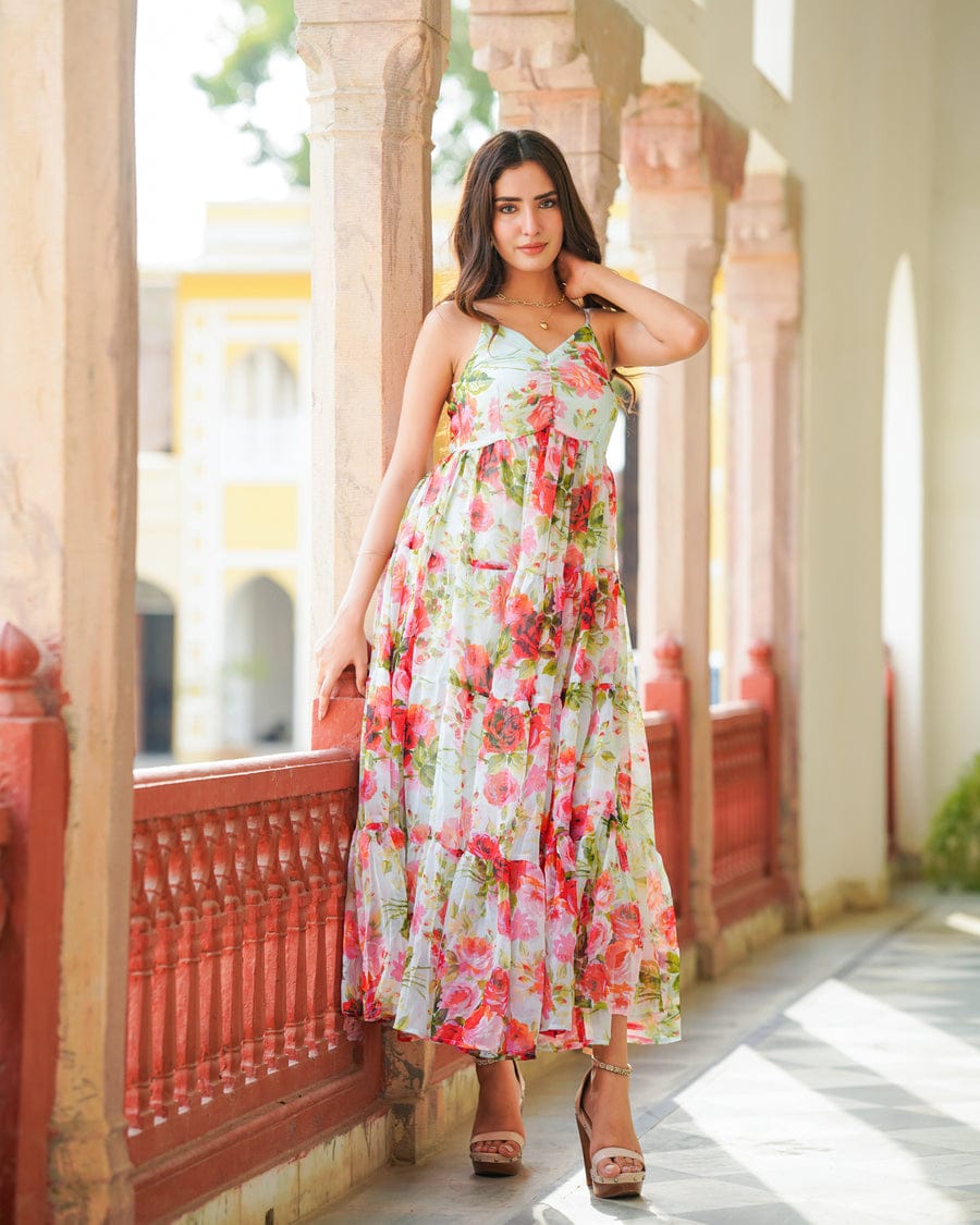 Floral Printed Sleeveless Gown