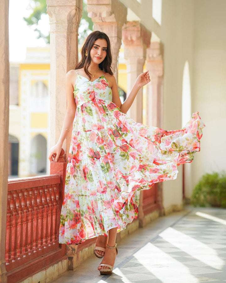 Floral Printed Sleeveless Gown