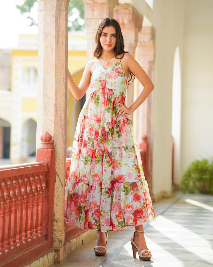 Floral Printed Sleeveless Gown