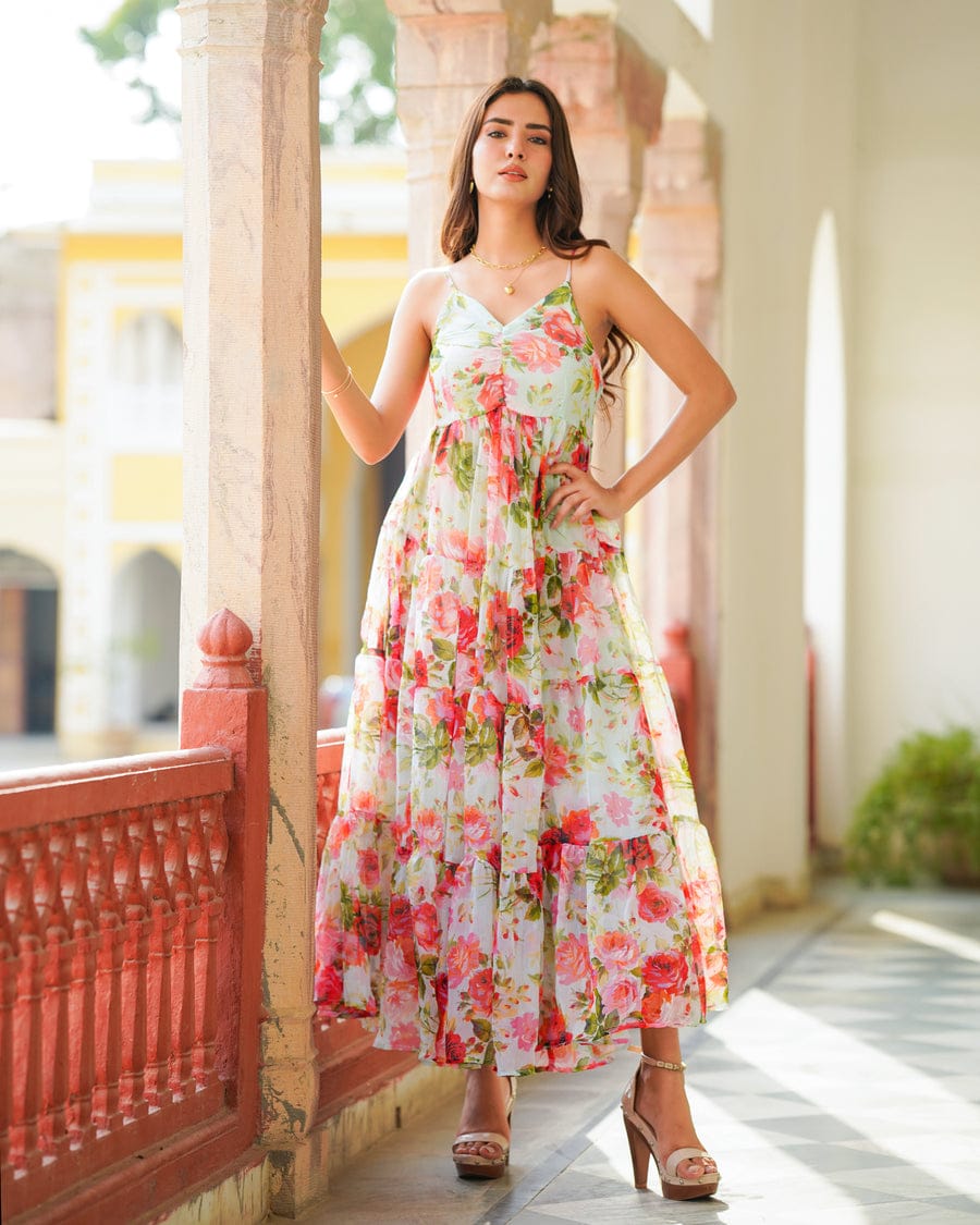 Floral Printed Sleeveless Gown