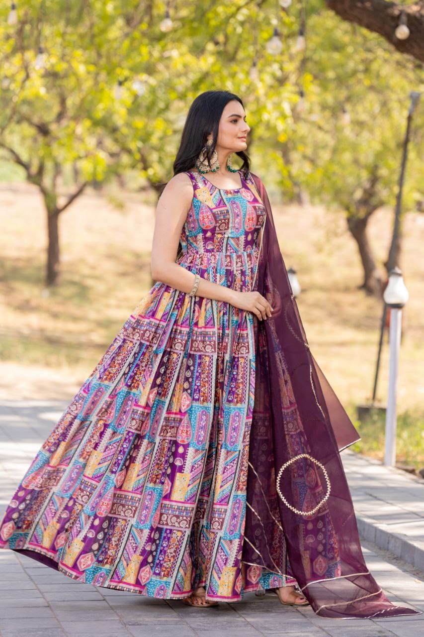 Regal Print Anarkali Dress