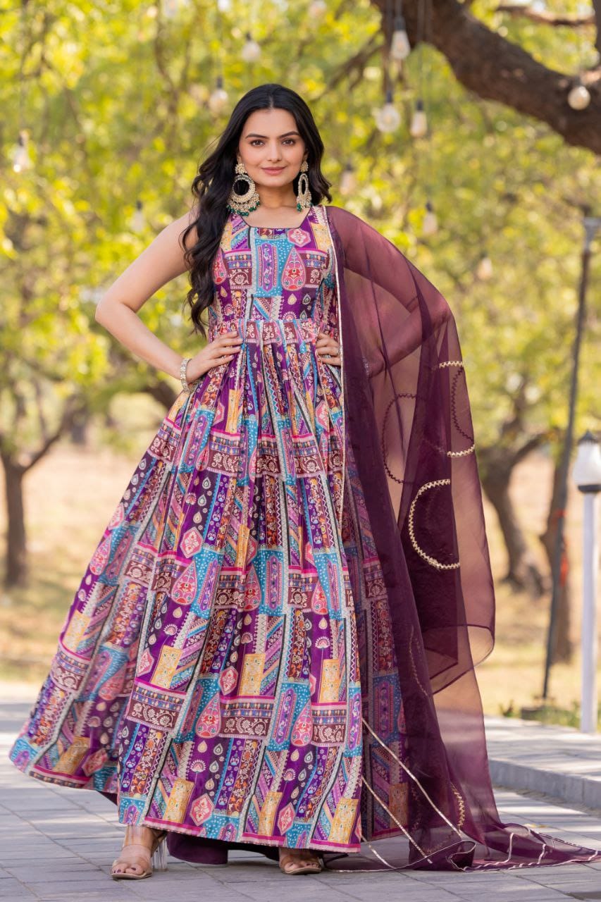 Regal Print Anarkali Dress