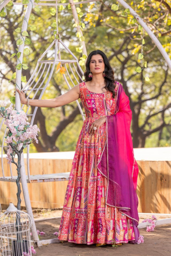 Desinger Rani Pink Printed Anarkali Gown