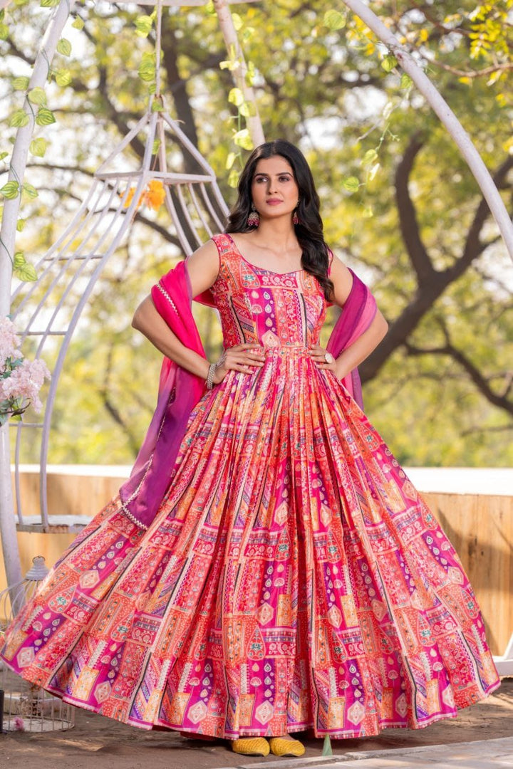 Desinger Rani Pink Printed Anarkali Gown