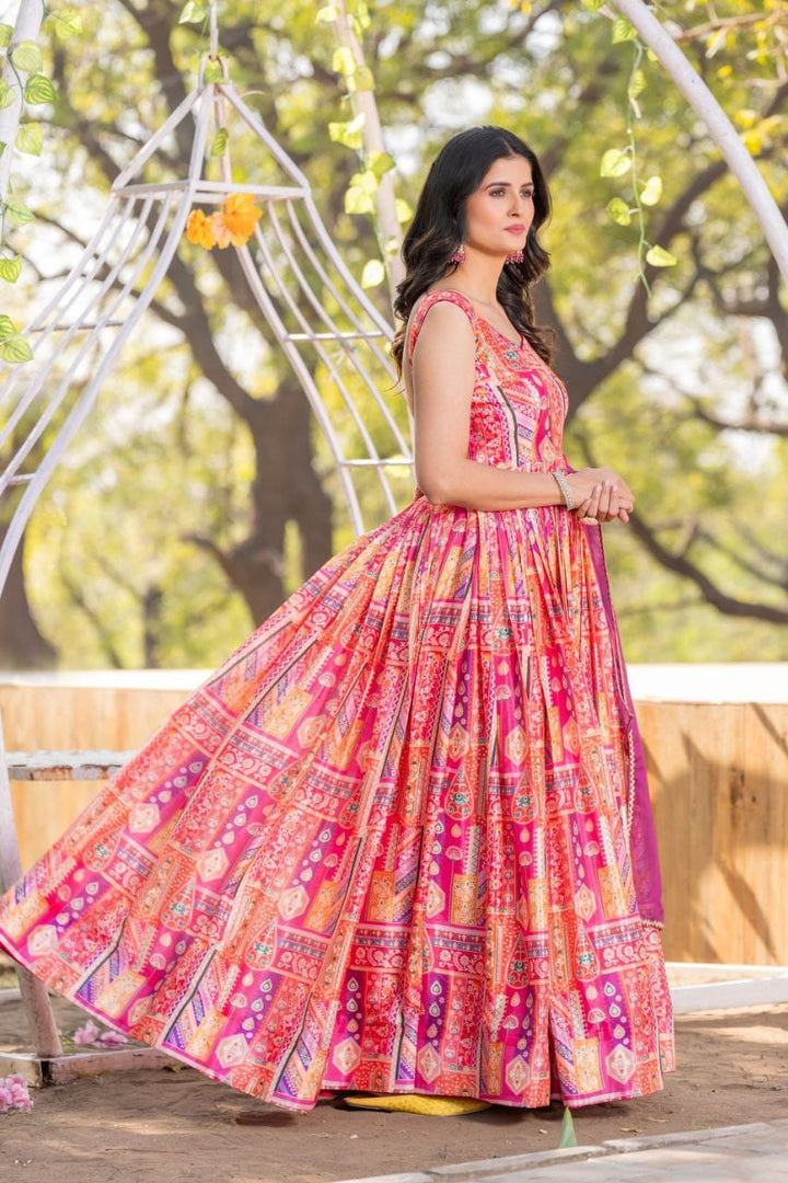 Desinger Rani Pink Printed Anarkali Gown