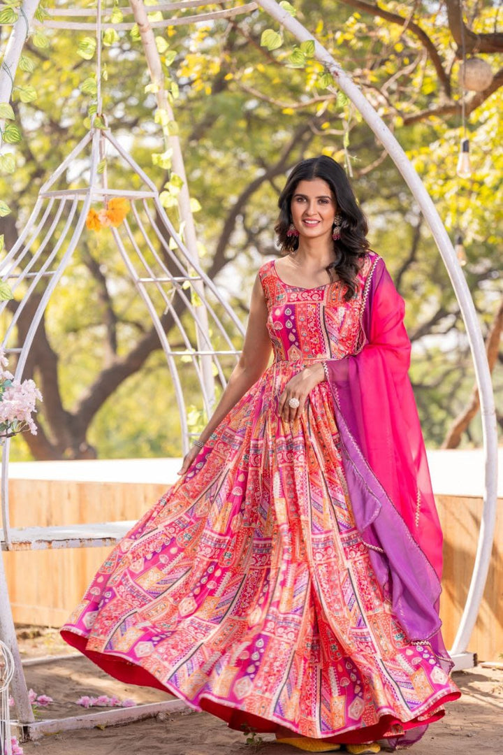 Desinger Rani Pink Printed Anarkali Gown