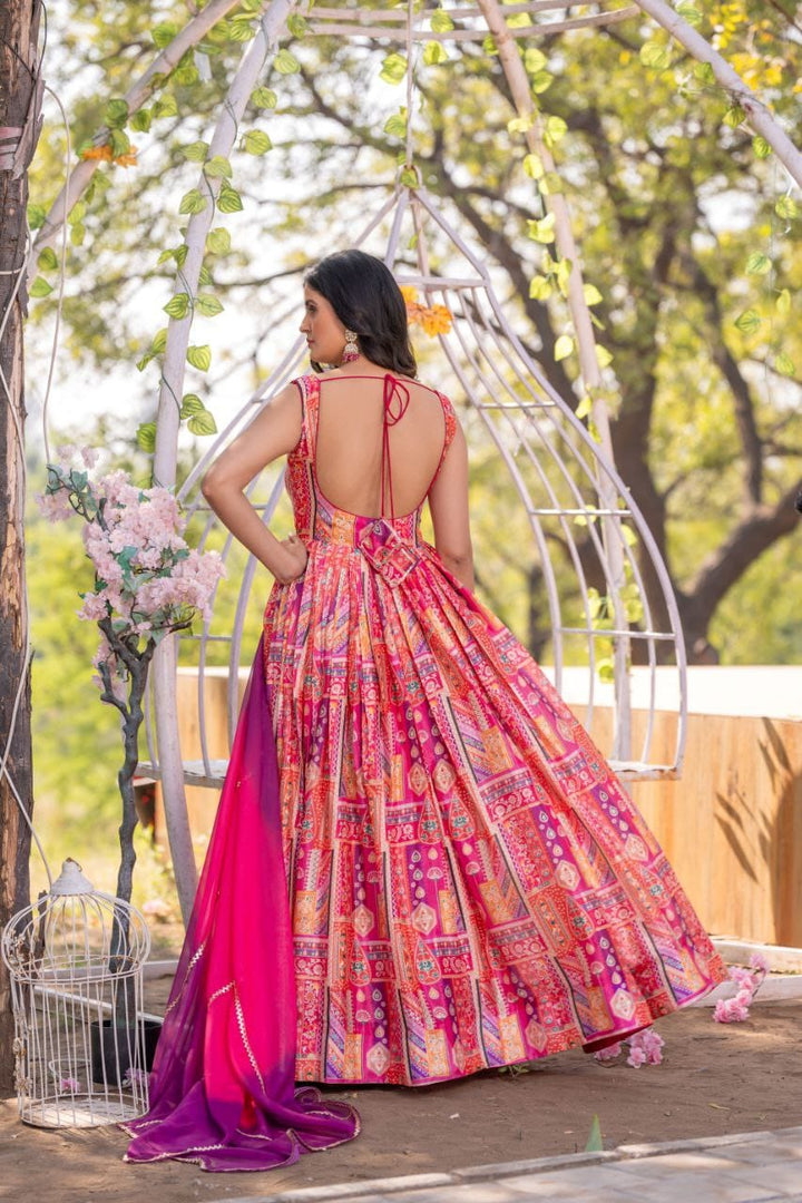 Desinger Rani Pink Printed Anarkali Gown