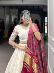 Pink Color Khadi cotton Sequins And Thread Embroidery Work Lehenga Choli