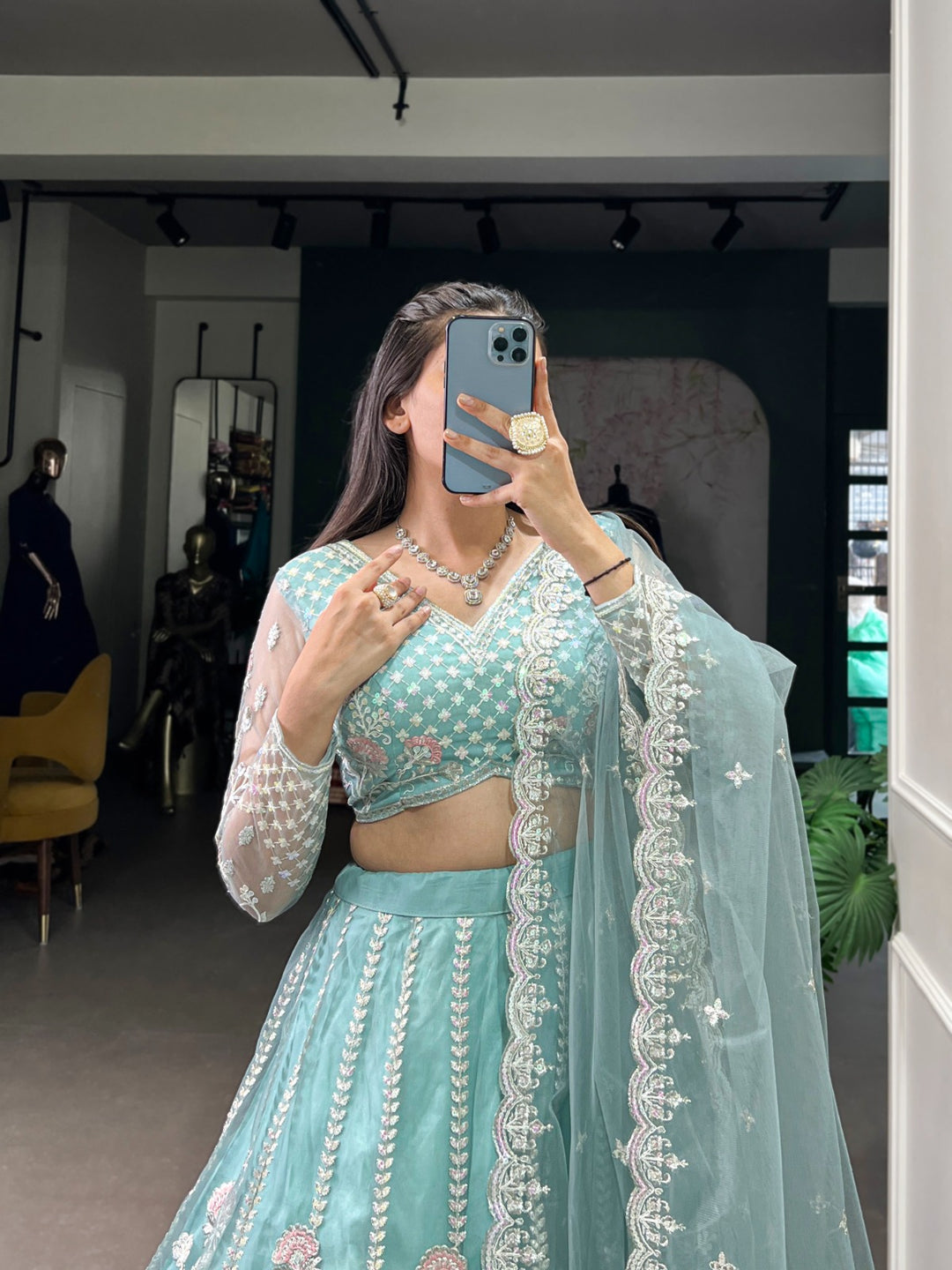 Sequins and Thread Embroidery Work Lehenga Choli