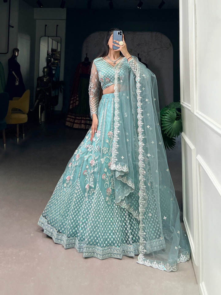 Sequins and Thread Embroidery Work Lehenga Choli