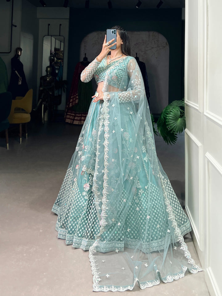 Sequins and Thread Embroidery Work Lehenga Choli