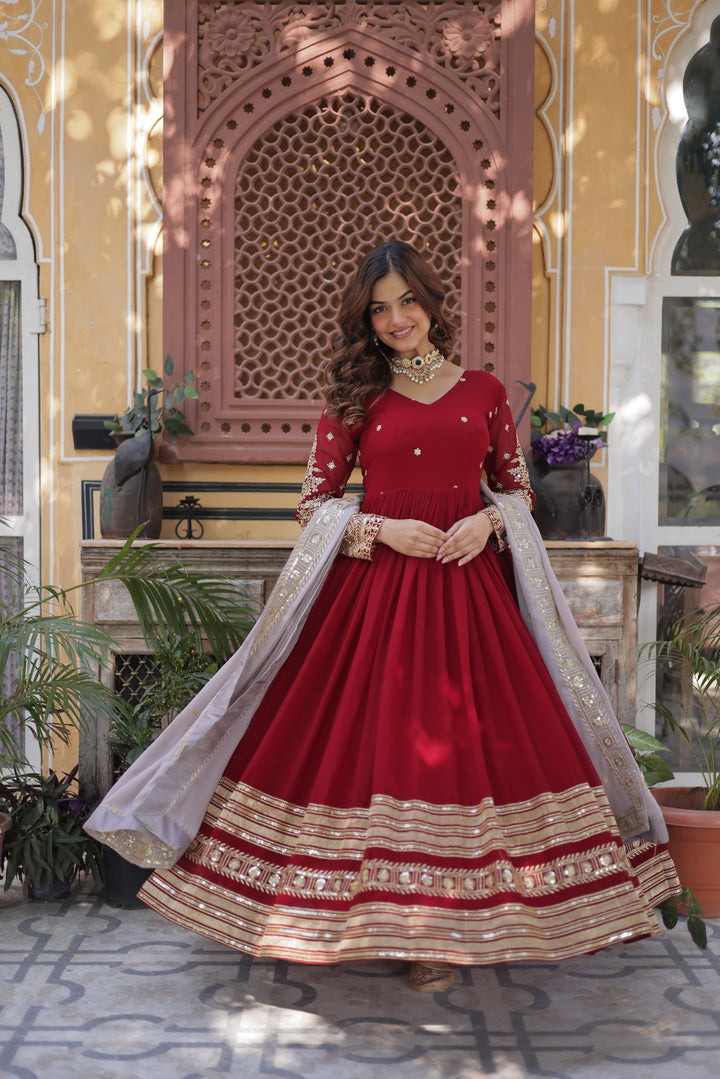 tranding red color Desinger Anarkali Embroidery Gown