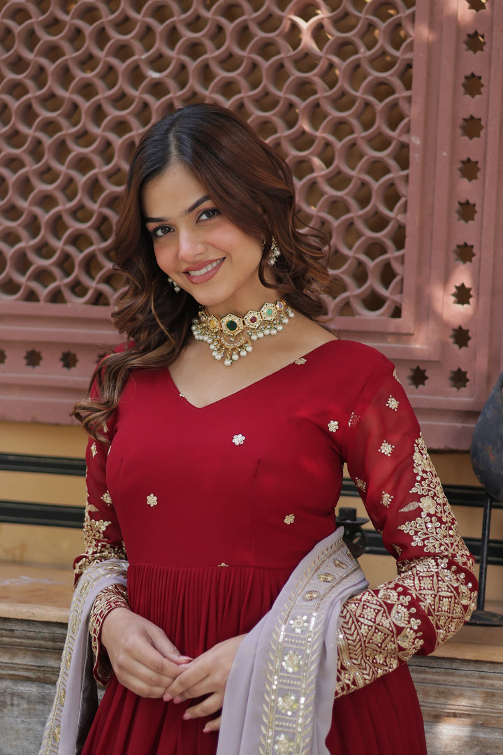 tranding red color Desinger Anarkali Embroidery Gown