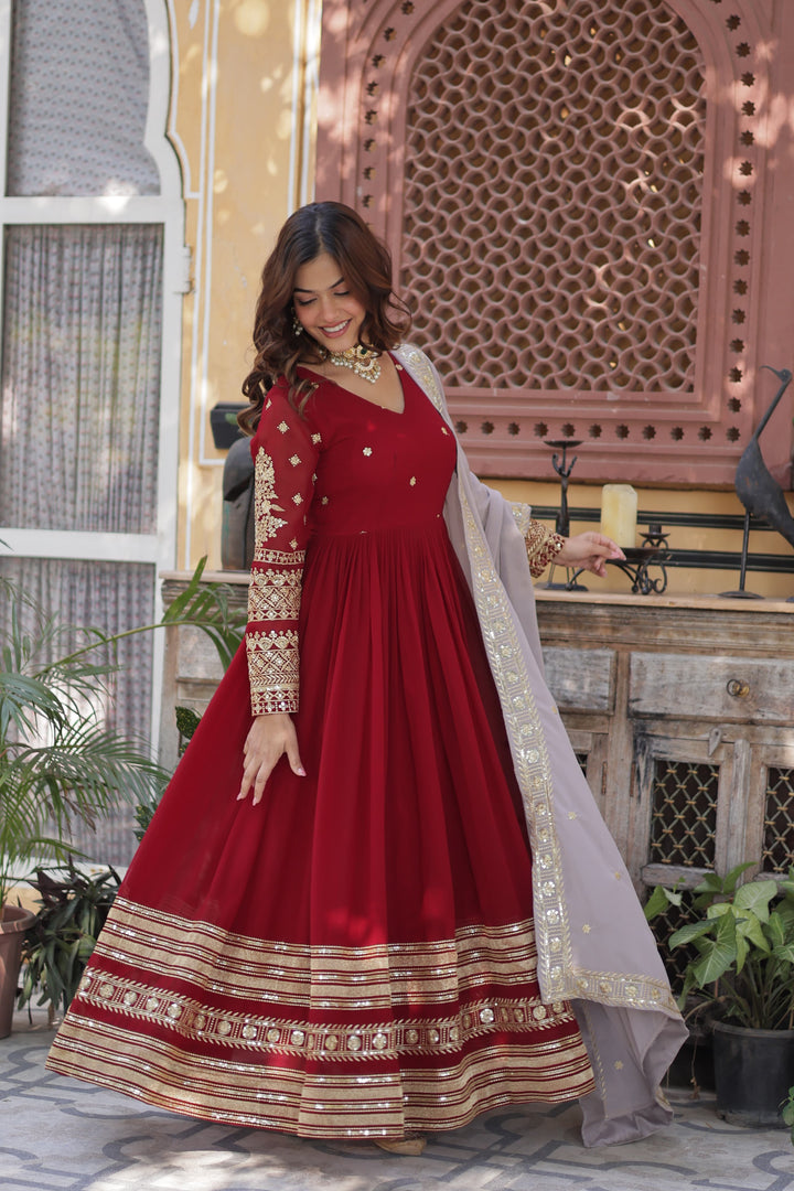 tranding red color Desinger Anarkali Embroidery Gown