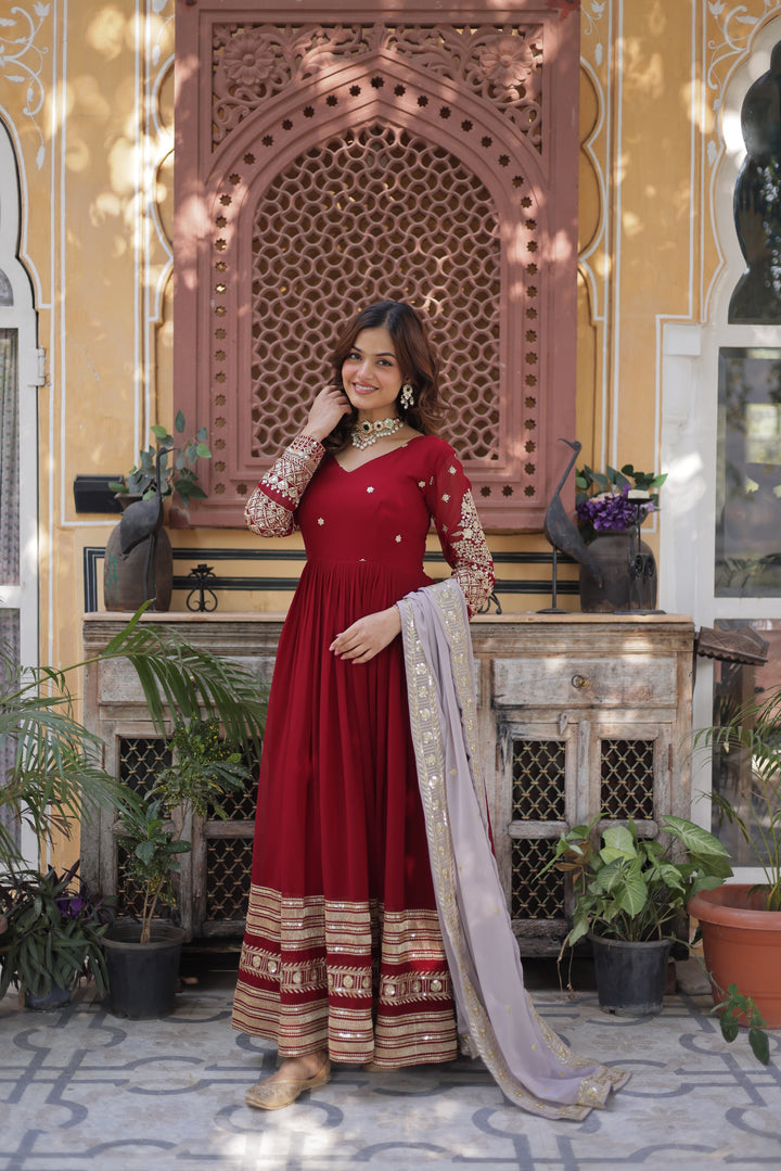 tranding red color Desinger Anarkali Embroidery Gown