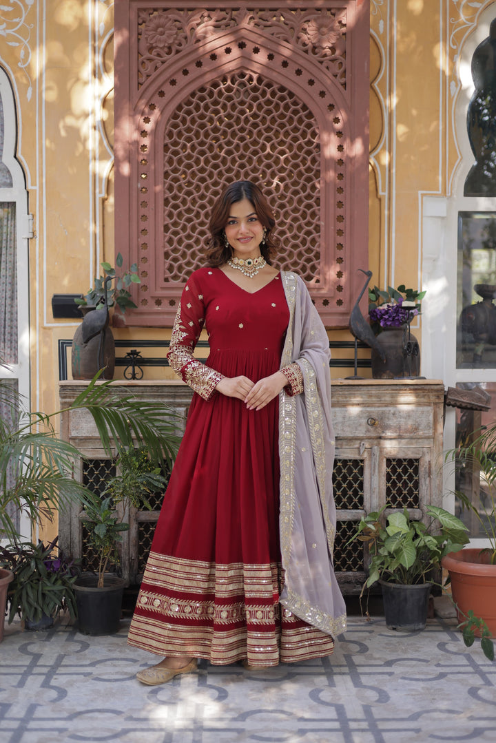 tranding red color Desinger Anarkali Embroidery Gown