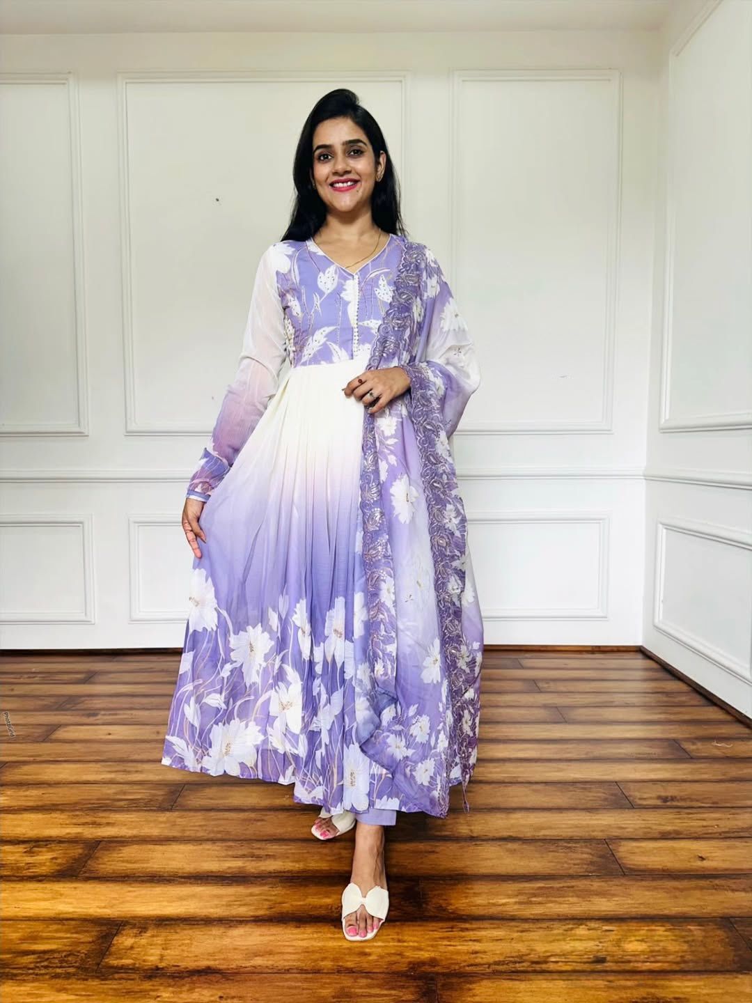 Elegant Digital Print Work Designer Anarkali Three Piece Set